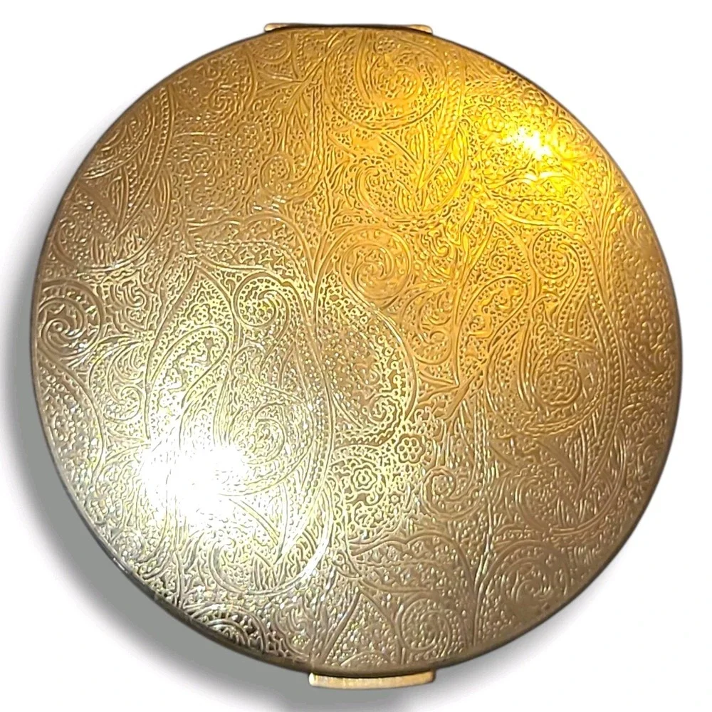 Vintage Stratton England Gold Tone‎ Compact Mirror Engraved Paisley Design